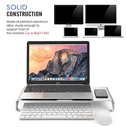 MoKo Monitor Ständer – Universal Aluminium Bildschirm Halter Halterung Stand mit Keyboard Storage für Monitor / Laptop / iMac / MacBook / PC Display, Silber - 4