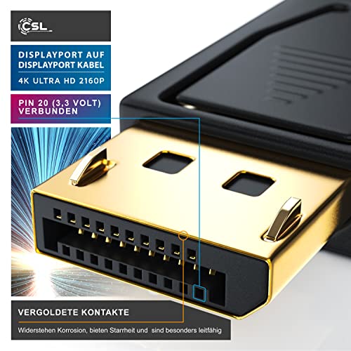 CSL – 3m Ultra HD (4k) Displayport 1.2v (DP) auf Displayport 1.2v (DP) Kabel | inkl. Speerfunktion | Auflösung bis zu 3840 x 2160 bei 30 Hz | HDCP 1.3 | bis zu 17 Gbit/s | Zertifiziert | dreifach geschirmt | 24k vergoldete Kontakte | für Grafikkarten / PC und Apple - 5