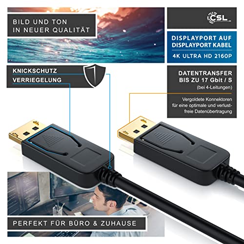 CSL – 3m Ultra HD (4k) Displayport 1.2v (DP) auf Displayport 1.2v (DP) Kabel | inkl. Speerfunktion | Auflösung bis zu 3840 x 2160 bei 30 Hz | HDCP 1.3 | bis zu 17 Gbit/s | Zertifiziert | dreifach geschirmt | 24k vergoldete Kontakte | für Grafikkarten / PC und Apple - 7