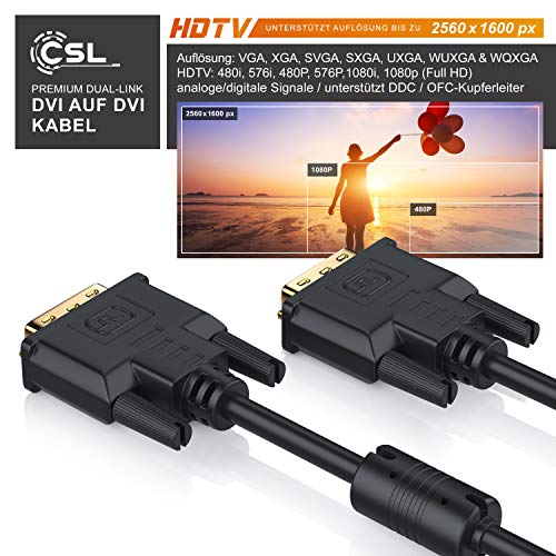 CSL – 2m DVI zu DVI Kabel | Dual Link 24+1 | vergoldete Kontakte | HDTV Auflösungen bis 2560×1600 | 2x Ferritkern | verzinnte OFC Kupferleiter | x.v.Color - 2